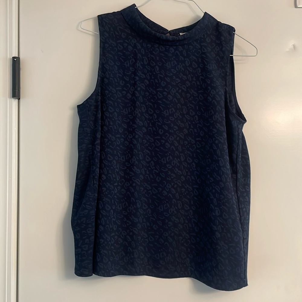 Navy Leopard tank top with pink bow